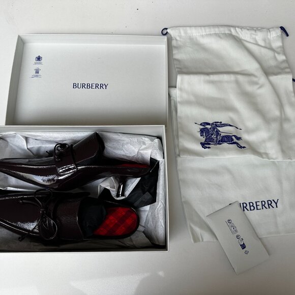 NEW WITH BOX BURBERRY Sovereign Square Toe Heel Mules Size 37.5 RARE RED - Picture 2 of 7